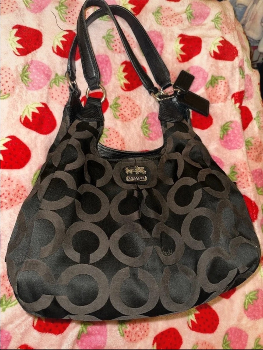 Coach Black and Dark Gray Signature Shoulder Bag
